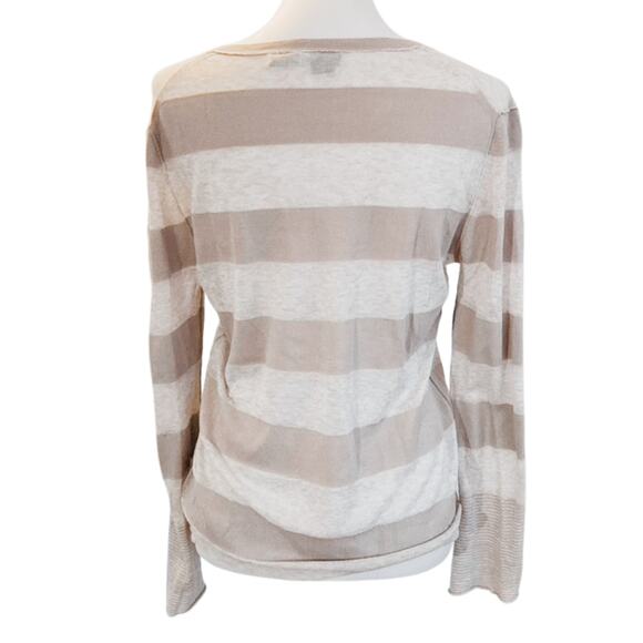 360 Sweater Semi Sheer 100% Cotton Beige Stripe Sweater, Small - Picture 3 of 5